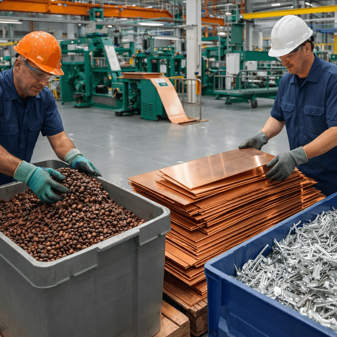 Workers processing metals